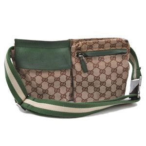 GUCCI Sherry Line Waist Bum Bag GG Canvas Leather Brown Green